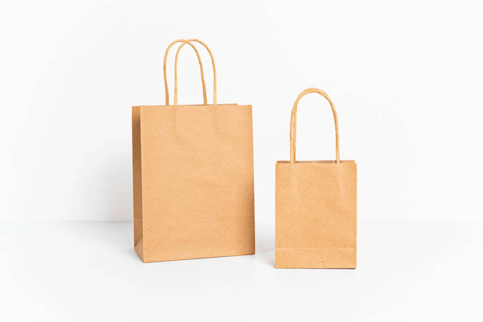 Mockup with craft paper bag. Template for small business branding, gifts, presents