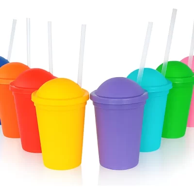 VASO C/TAPA Y SORB. TRANSPARENTE 330CC.